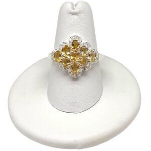 Citrine & Moissanite Diamond Ring Size 8 Solid 925 Sterling Silver Multi Stone